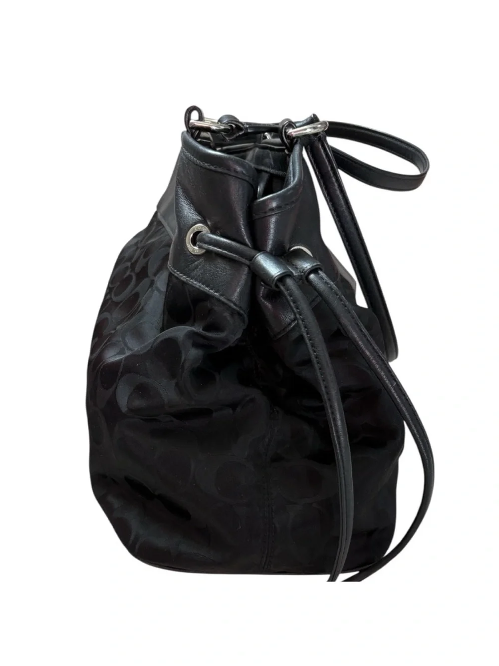 Coach Black Signature Shoulder Bag with Cherry Charm
